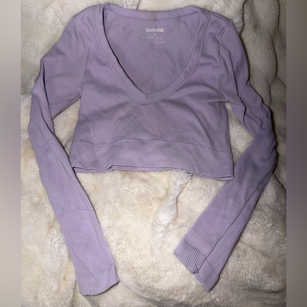 Garage Size Medium Lavender Ribbed Crop Top